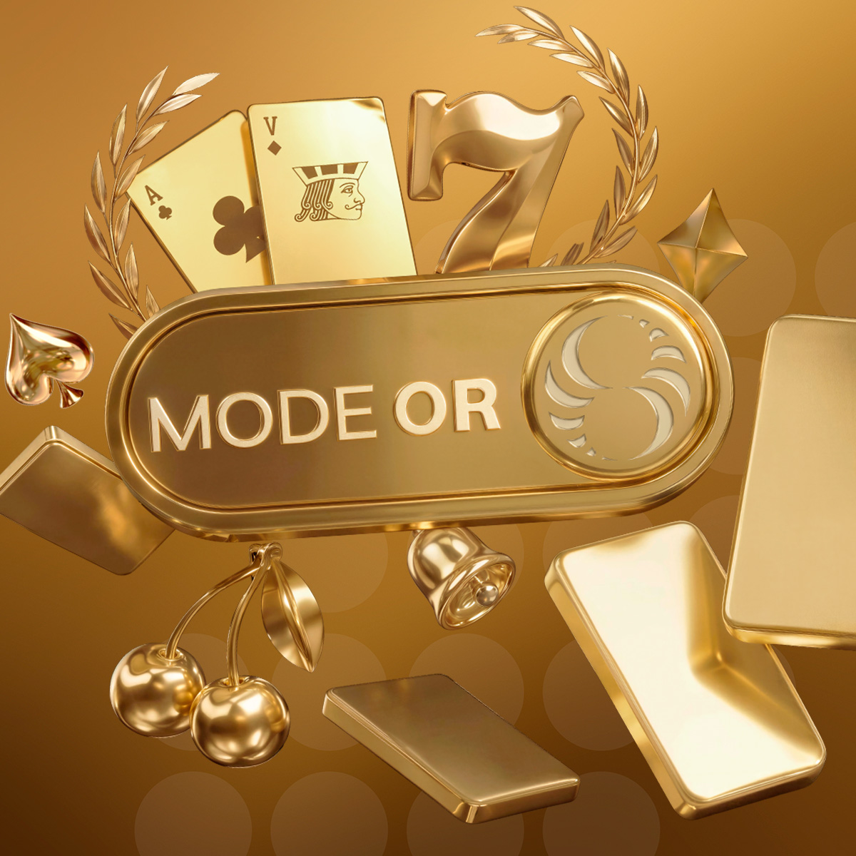 Gold-coloured symbols representing slot machines or blackjack, with a Gold Mode logo.